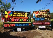Jelang Puncak Peringatan Hari Bhayangkari Ke- 73 Polsek Bajeng Dibanjiri Karangan Bunga