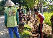 Tumbuhkan Rasa Peduli, Bhabinkamtibmas Desa Cakura Bersama Warga Timbun Jalan Rusak