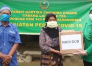 Peduli Lawan COVID-19, Persit KCK Cabang LXI Yonif 725 Bagikan Masker dan Makanan Buka Puasa