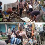 Kapolsek Biau Pimpin Aksi Bersih Sampah Bersama Warga Pasca Air Pasang di Kelurahan Buol