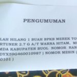 PENGUMUMAN KEHILANGAN BPKB KENDARAAN RODA EMPAT