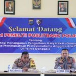 Polres Donggala Sambut Tim Puslitbang Mabes Polri Lakukan Penelitian Penanganan Dumas di Mapolres