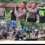 Deker Jebol, Polres Konut bersama Warga Gotong Royong Buat Jembatan Sementara Secara Swadaya