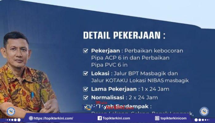 Distribusi Air PDAM Lombok Timur Terganggu Akibat Perbaikan Pipa di Masbagik